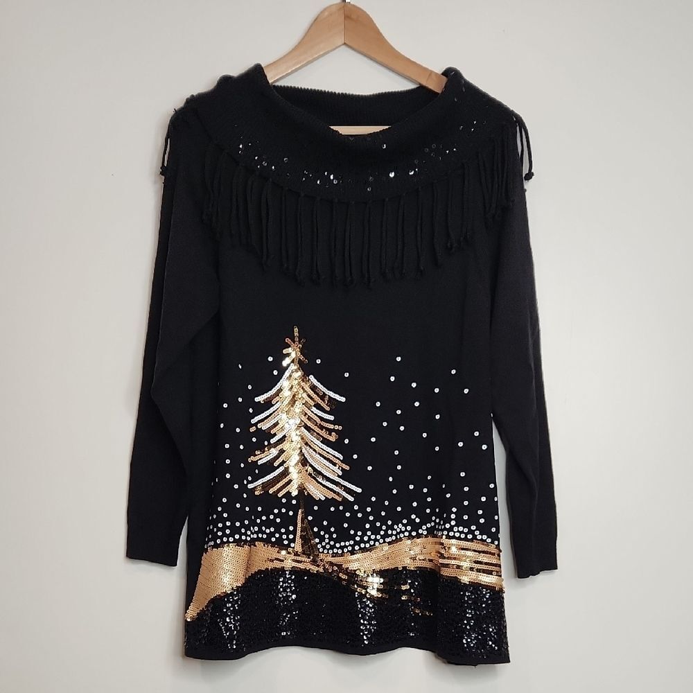 Jack B Quick Black Off-the-Shoulder Christmas women's Sweater - Size L